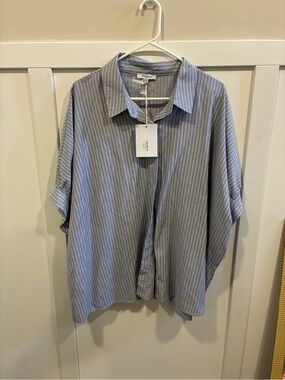 Blue Stripe Short-Sleeve Button-Up Shirt